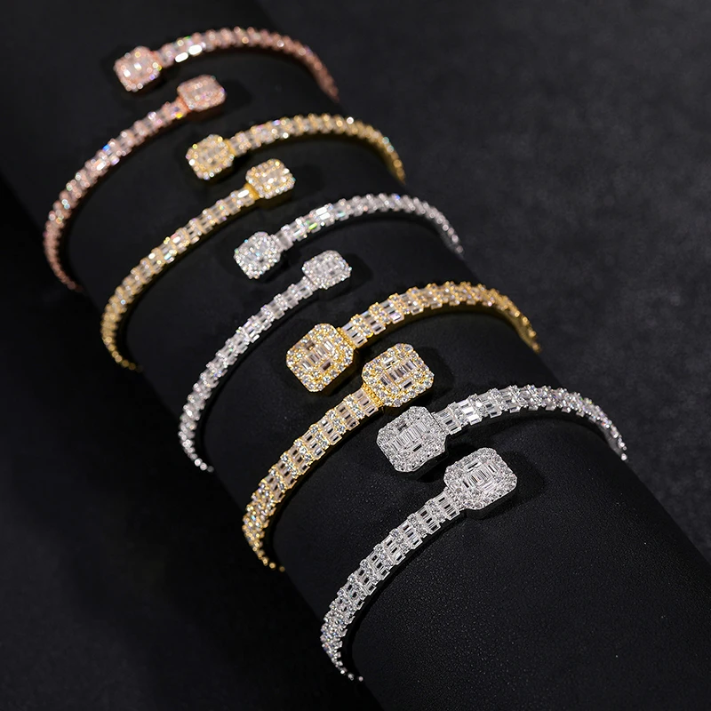 10K White Gold Real 11.65CT Diamond Baguette Bracelet 8MM 8