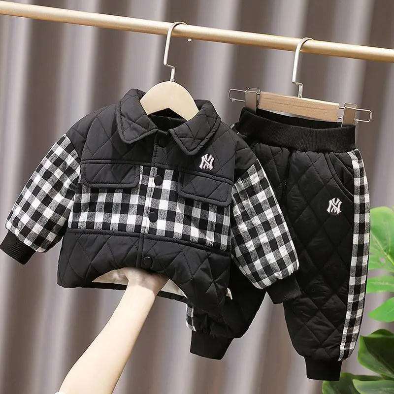 

Children's autumn and winter plush set for men's and children's clothing new spring style warmth thickened baby 2Pcs set