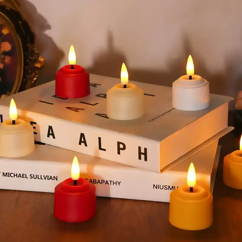 IMAGE Candele Votive A Batteria Con Timer – 12 Pezzi Color Avorio, Stoppino 3D Realistico, Effetto Fiamma Tremolante, Colore Arancione Caldo - 2