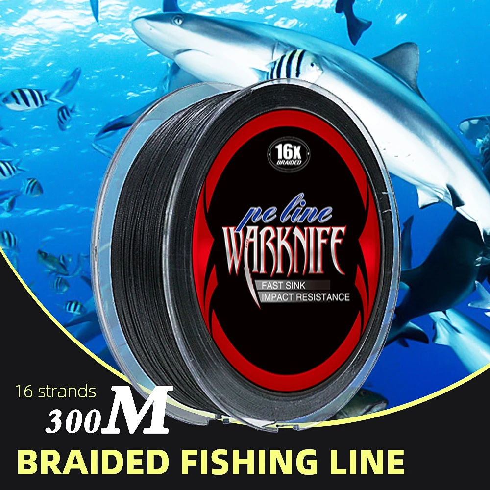 Warknife 16 Strands PE Braid 300M Fishing Line 16 Braided Assist Hooks