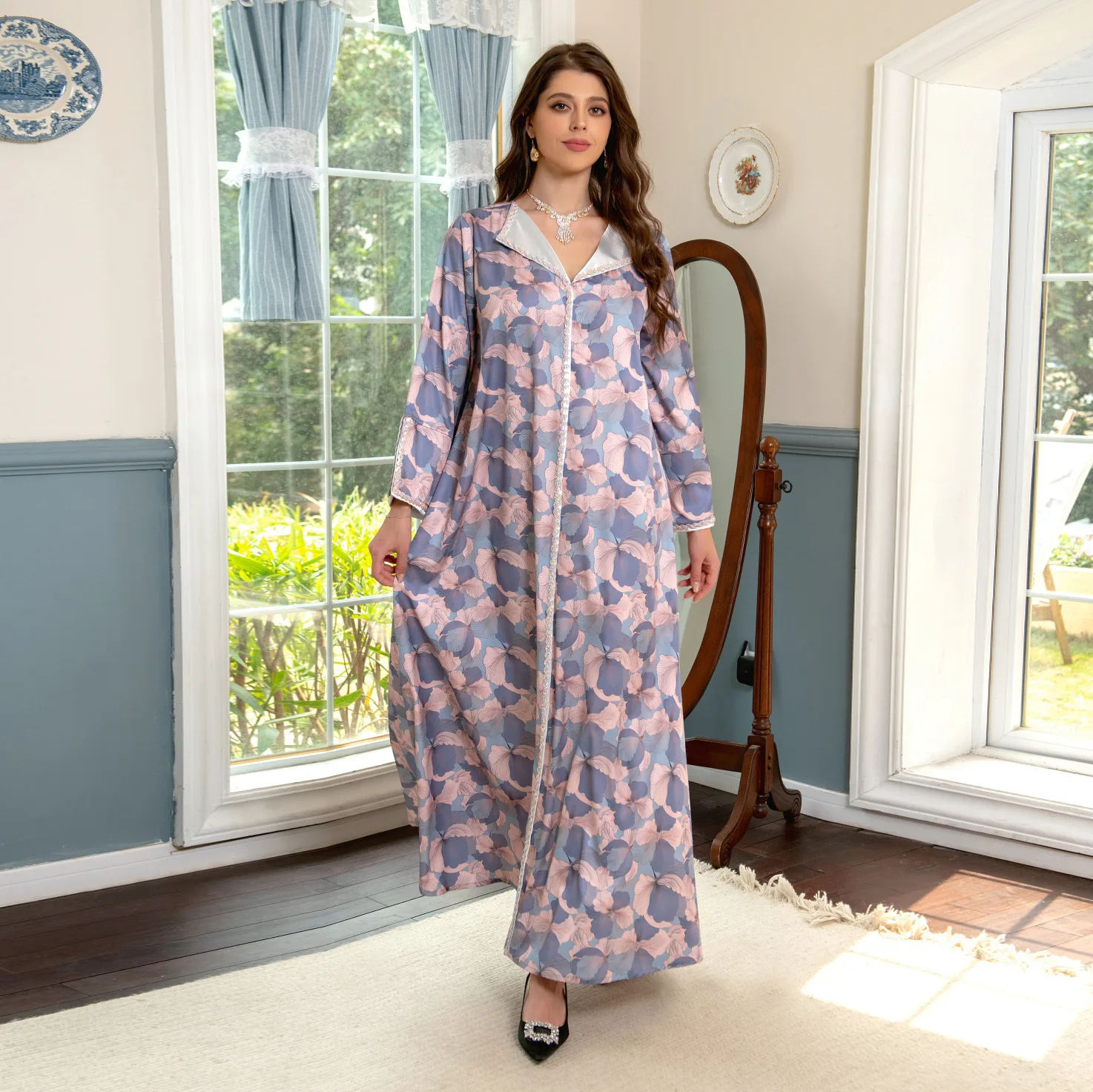 

Print Evening Dress Women Hijab Abaya Ramadan Muslim Fashion Kimono Dubai Big Swing Dresses Jilbab Turkey Eid Robe Islam Clothes