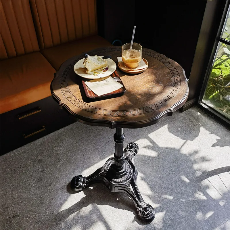 

Atth Vintage Solid Wood Wrought Iron Coffee American Mid-Ancient Furniture French Table and Chair