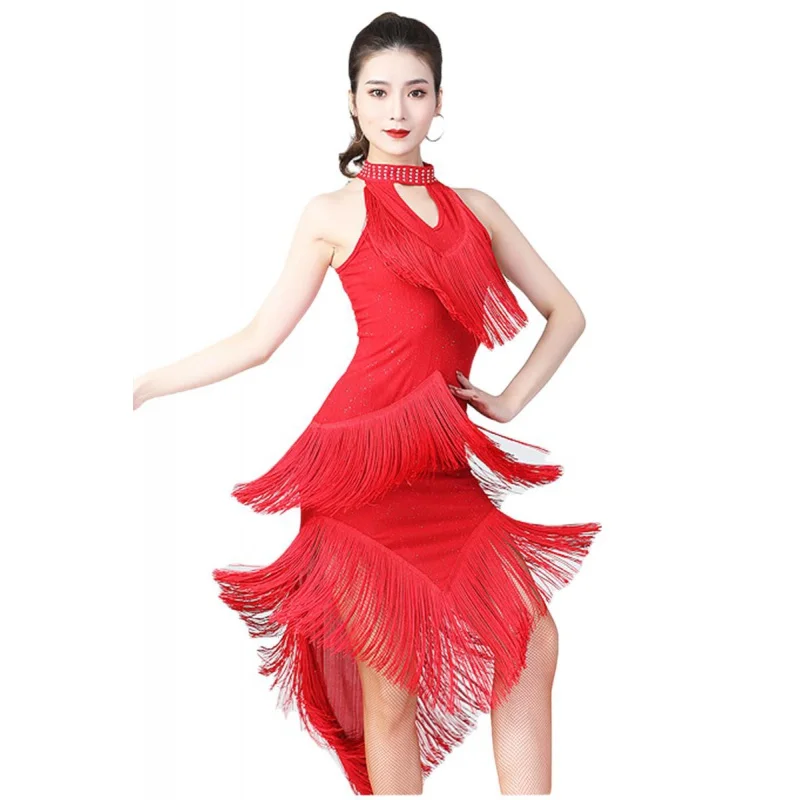 Women Shiny Fringe Halter Neck Dress Roaring Flapper Gatsby Latin Dance Sexy Sparkly Sequins Bodycon Dress images - 6