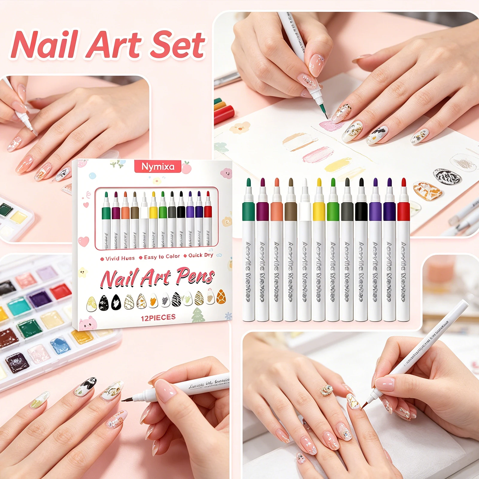 멀티 컬러 네일 아트 펜 세트 DIY 매니큐어 도구 초보자도 쉽게 사용할 수 있는 방수 잉크 천연 아크릴 네일 전문 페인팅
