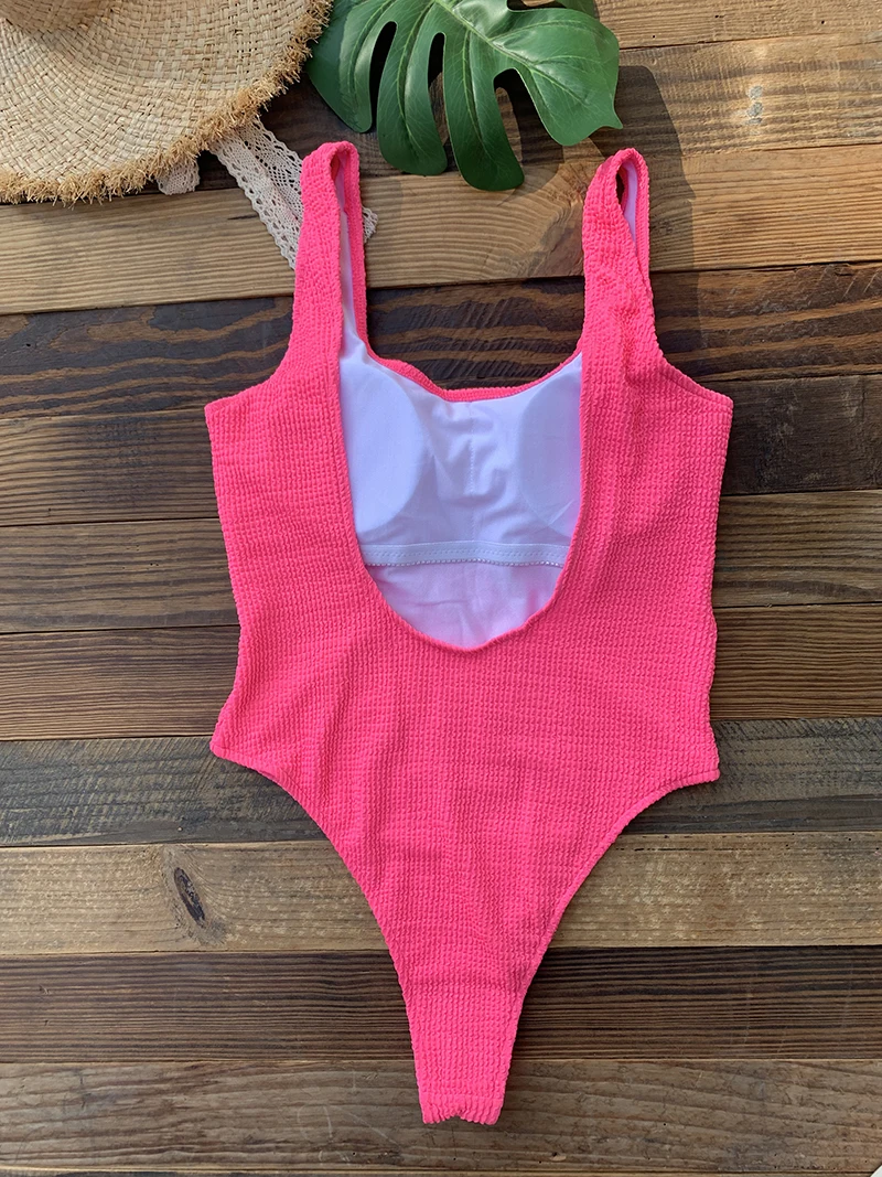 One Piece Swimsuit for Women New Sexy Solid Ribbed Monokini Swimwear Push Up Neon Bathing Suit Beachwear Pool Swim Wear