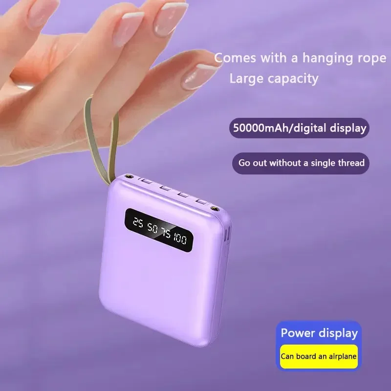 Mini Power Bank 20000mAh With 4 Cable Mobile Phone External Battery Charger for iPhone Samsung Huawei Xiaomi NEW