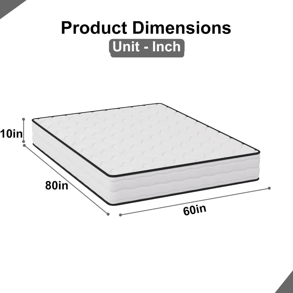 Queen Size Mattress with Innerspring and Foam, Fiberglass Free, Pressure Relief, 10 Inch Medium Firm Spring Mattress 2