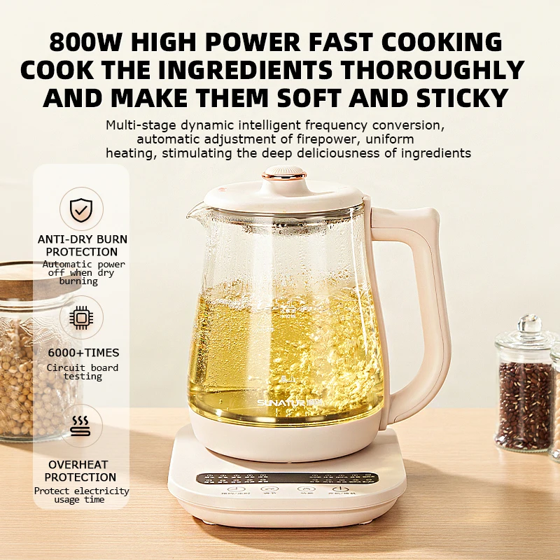 SUNATUR Kettles Electric Glass 220V Multifunction Health Pot Milk Fruit Tea Coffee Water 800W 24-hour Heat Preservation 2