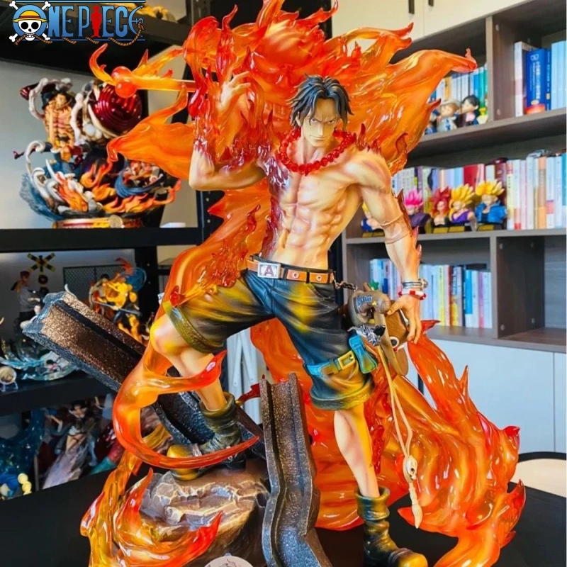 

Bandai One Piece 35cm Gk Singularity Ace Handmade White Beard Team Grow Fire Fist Ace Decoration Model Can Glow
