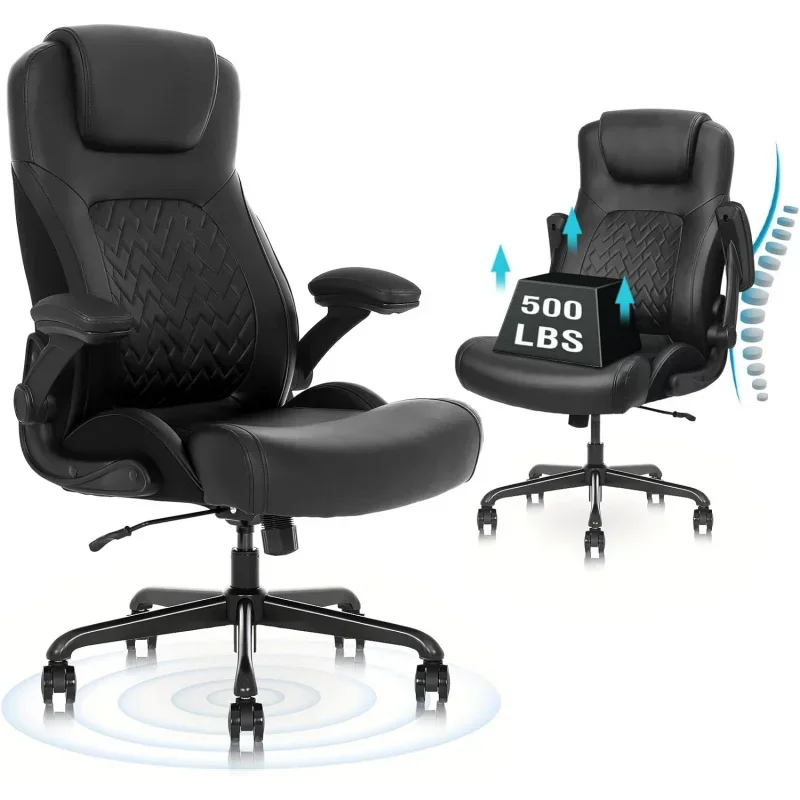 Flysky Executive Ergonomic Office Chair-Big and Tall Office Chair for Heavy People, PU Leather Computer Desk with Flip-u