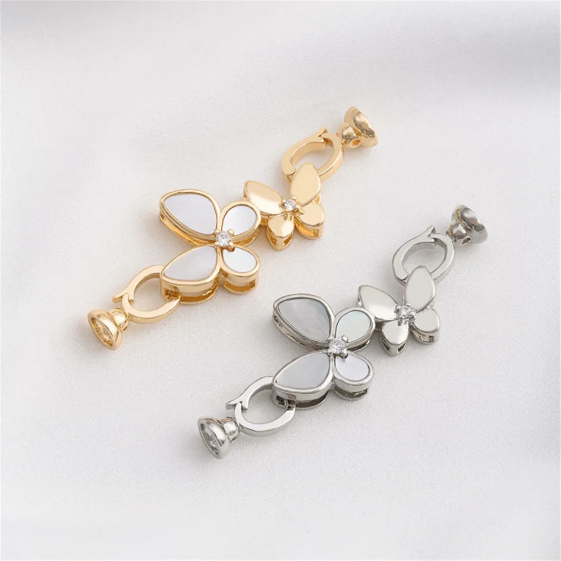 14K Gold-filled Natural White Butterfly Oyster Double-ended Buckle DIY Handmade Pearl Necklace Sweater Chain Connecting Buckle