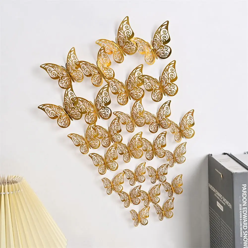 12Pcs 3D Butterfly Stickers Wall Decals Hollow Butterflies Decals Wall Art Decor For Party Home