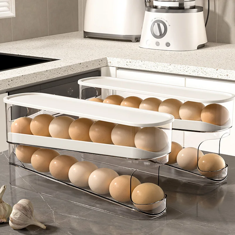 Eggs Dispenser Auto Rolling Egg Holder For Fridge Space-saving Auto Rolling Large Capacity Organizer Storage 10 &deg;