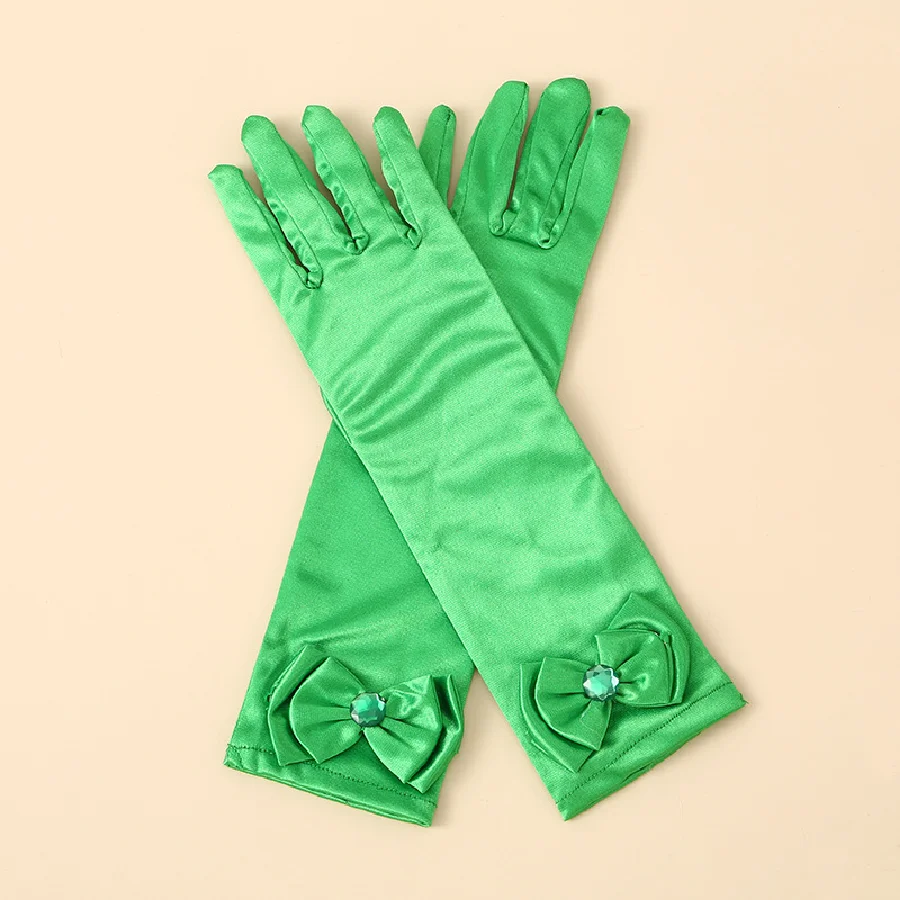 Children's satin princess gloves girl's butterfly shiny face knot dance performance stage gloves crystal all finger gloves satin gloves children gloves