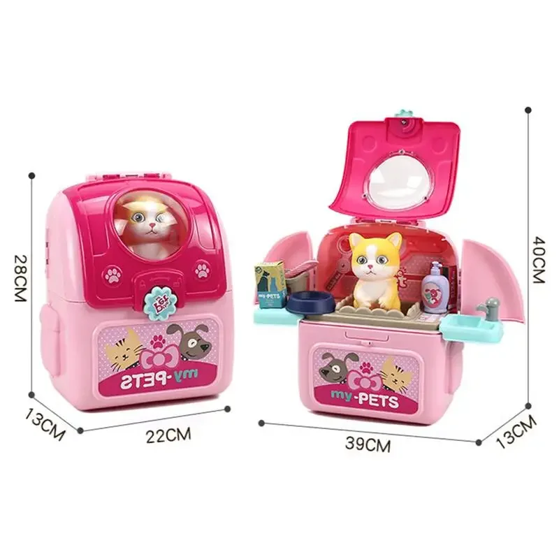 Pet Pretend Play Set Cartoon Dog Cat Pet Space Bag Veterinarian Pretend Play Kit Interactive Kids Educational Toys Children Gift 5