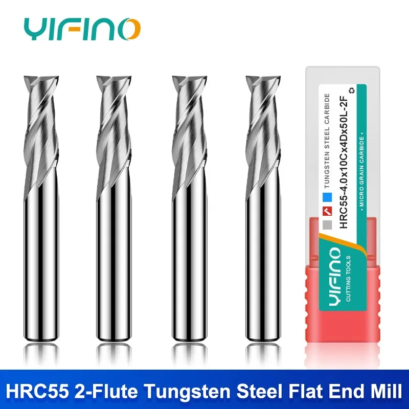

YIFINO HRC55 For Aluminum Milling Cutter Tungsten Steel Carbide 2-Flute Flat End Mill CNC Machining Center Endmills Tools