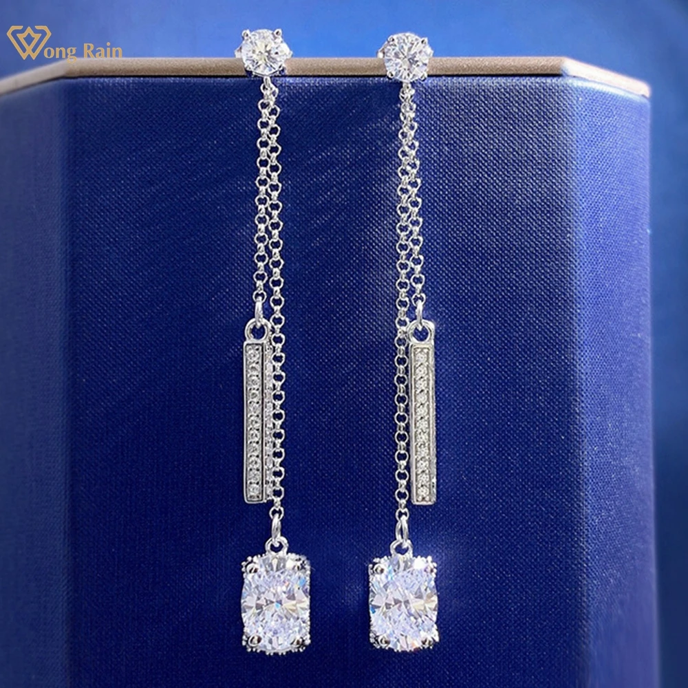 

Wong Rain 100% 925 Sterling Silver Crushed Ice Cut Oval Lab Sapphire Gemstone Tassel Drop Earrings Fine Jewelry Free Shipping