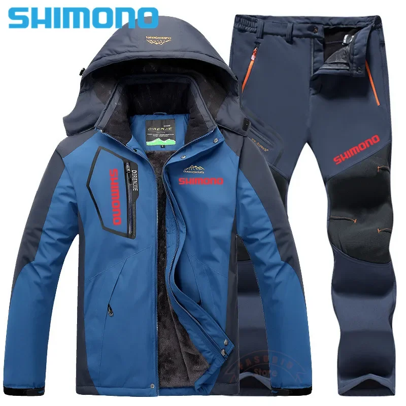 

New Winter Men Mountaineering Outdoor Fishing Jacket Waterproof Windproof Cycling Warm Thick Camping Plus Velvet Fishing Suits