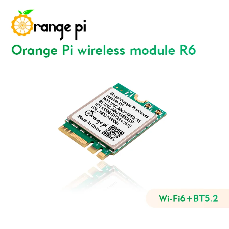 오렌지 파이 무선 모듈 R6, 오렌지 파이 5 플러스 보드용, 2.4G, 5G, 듀얼 밴드 Wi-Fi6 + BT5.2, PCIE M.2 E-키 인터페이스, 와이파이 모듈