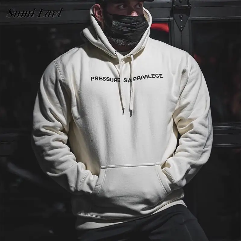 

Oversize Hooded Sweatshirt Mens Wool Liner Winter Long Sleeve Drawstring Patch Pocket Hoodie For Men Clothes Casual Hoodies Male