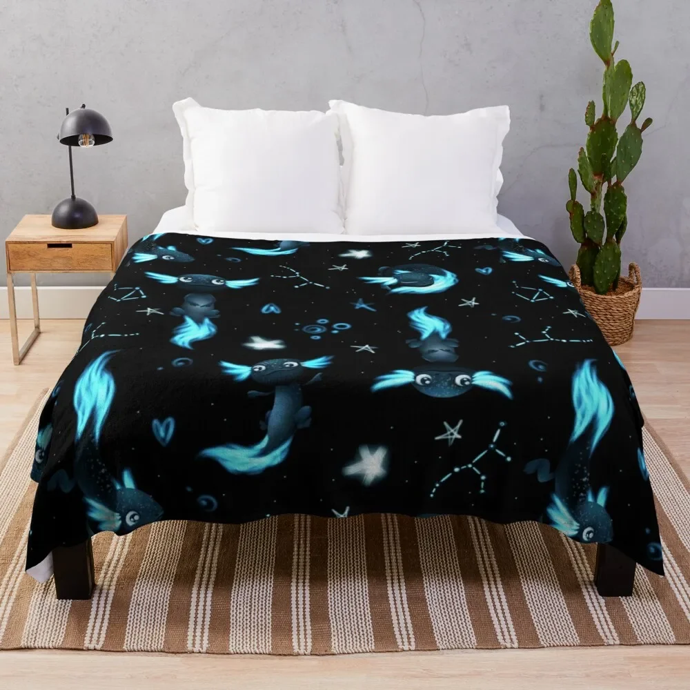 

Cute black axolotls pattern, gift for axolotl lover Throw Blanket warm winter Single Thermals For Travel Blankets