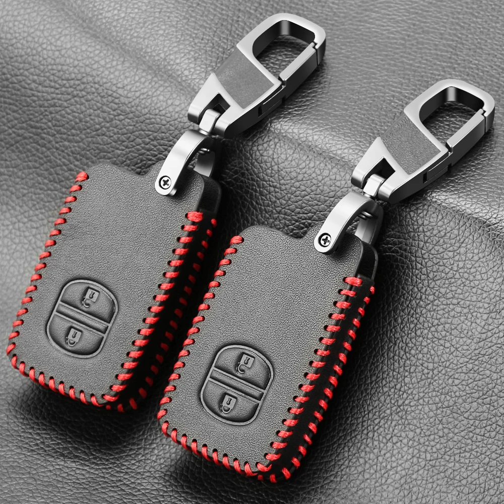 Leather Car Key Case Cover For Toyota Aqua RAV4 Land Cruiser Camry Prado Corolla Prius 2 Button 2013 2014