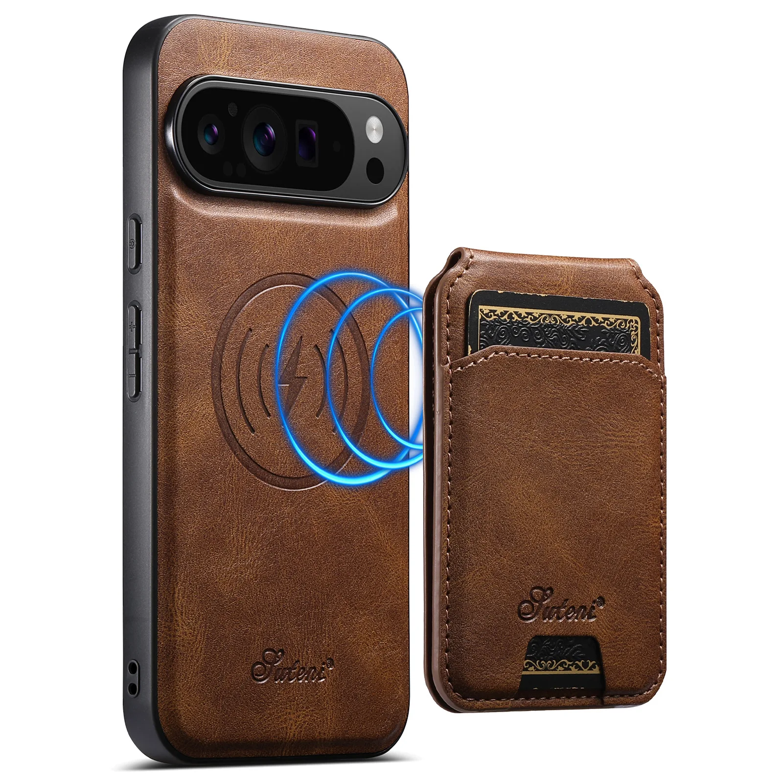 Magnetic Detachable Leather Wallet Case with Shockproof Kickstand and Card Holder