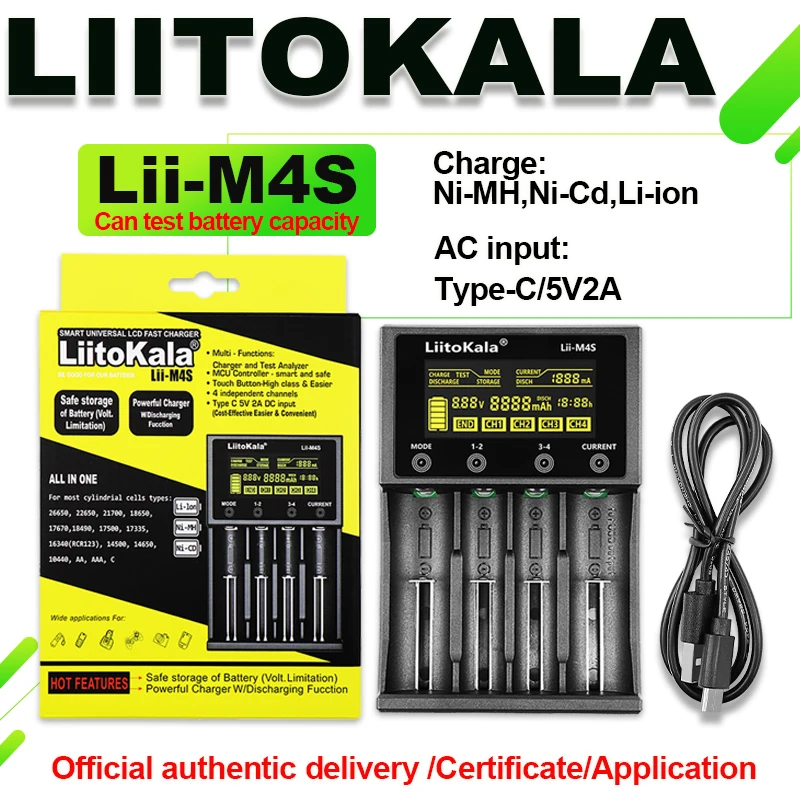 Battery Charger LiitoKala Lii-M4S 18650 LCD Multifunctional For 3.7V 1.2V 26650 21700 14500 18350 17500 AA AAA And Other