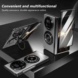 Matte Hard Protective Flip Case with Kickstand and 360° Rotating Magnetic Ring Holder, Includes Tempered Glass - Honor Magic V5 (Silver)