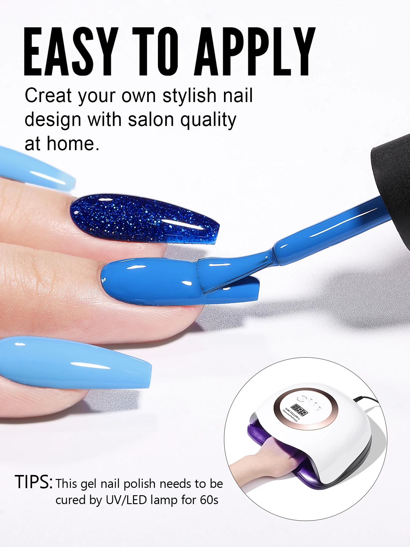 YOKEFELLOW Gel Nail Polish Set 6PCS 10ml Royal Blue Rich Pigment Soak Off Low Odor Long-Wear Gel Varnish Professional Manicure 3