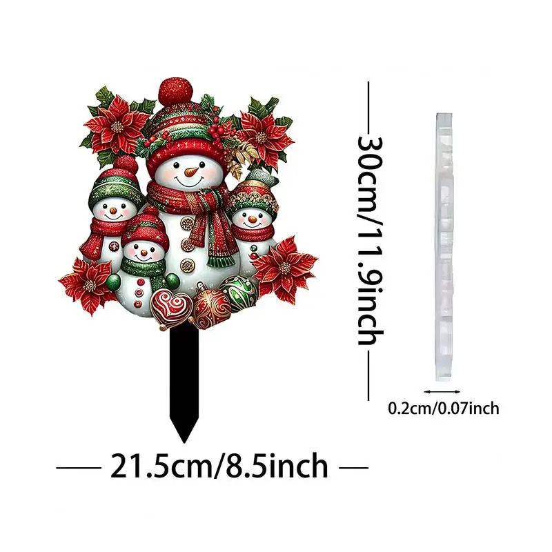 Christmas Garden Stakes 2D Acrylic Snowman Garden Stakes Plug Hand-Painted Outdoor Decorative Tool For Patio Lawn Porch