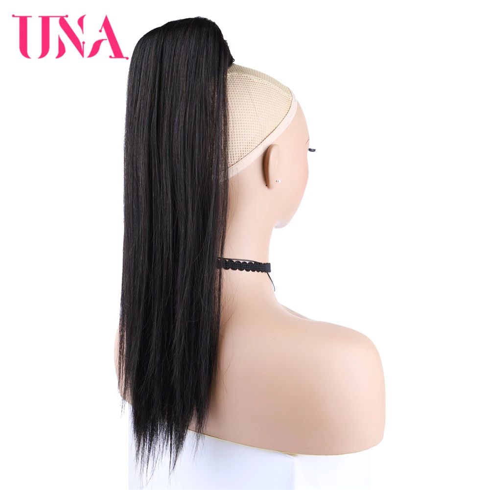 UNA 18" Indian Human Hair Drawstring Ponytail Slik Straight Hairpiece With Two Plastic Combs Natural Black Hair 18 Inch ponytail