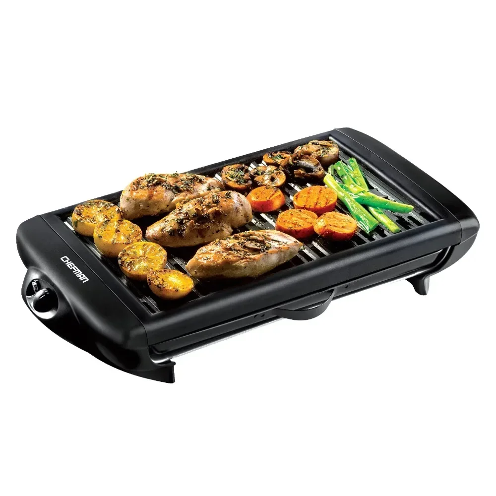 

Chefman Electric Smokeless Indoor Grill with Non-Stick Cooking Surface and Adjustable Temperature Knob, Black