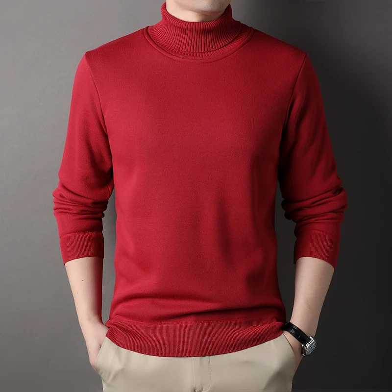 Mens Winter Sweater Thick Warm Knitwear Man Classic Solid Bottom Shirts Men's Pullover White Black Red Fleeced Clothes 4