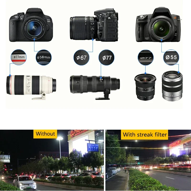 Lightdow Blue Streak Lens Filter 49mm 52mm 55mm 58mm 62mm 67mm 72mm 77mm 82 mm  Perfect for Shooting Linear Light Filters 4