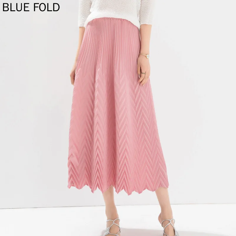 

MIYAKE Spring New Skirt Women's Fashion Versatile Handmade V-pleat Solid Color Elastic Drape A-Line Pleated Skirt PLEATS Faldas