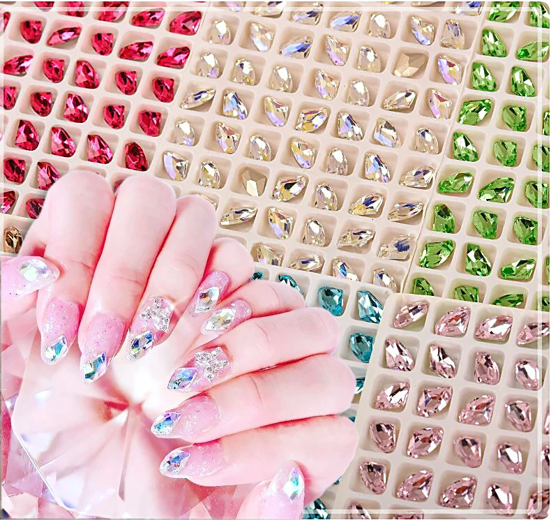 

10pcs Aurora Nail Charms Heart Nail Gems Nail Accessories Water Drop Rhinestones for Nails Strip Crystal Nail Art Decorations