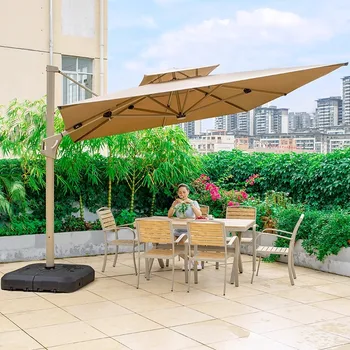 Cantilever Solar LED Garden Umbrella with Base 1