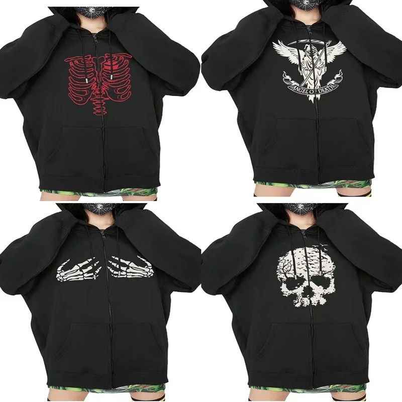 

Vintage Gothic Cardigan Hoodies Men and Women Winter Zipper Long Sleeve Hooded Sweatshirt Loose Lazy Style Harajuku Jacket