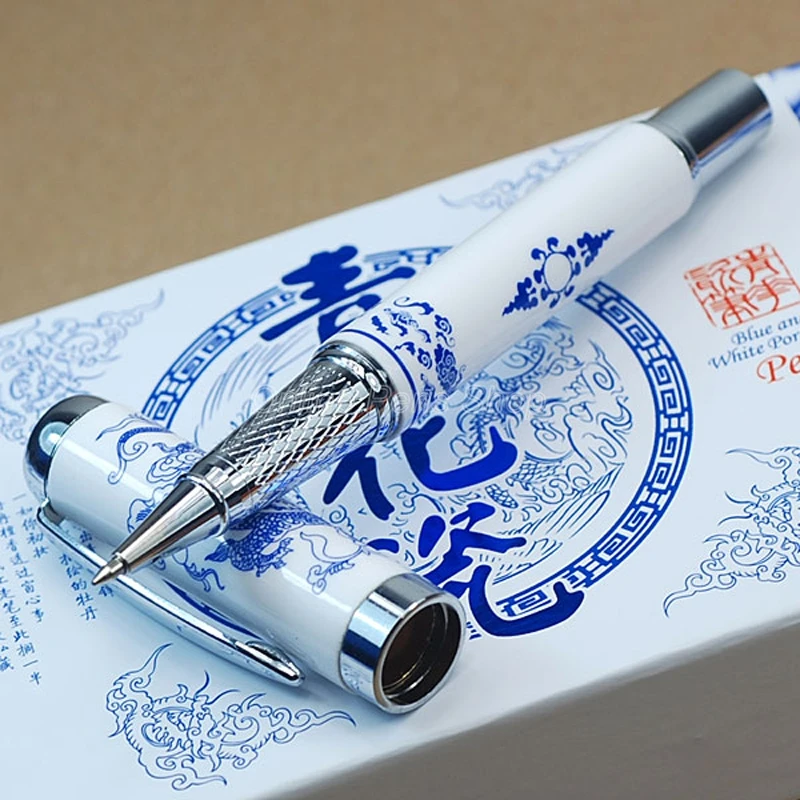 Jinhao Elegant Blue And White Porcelain China Dragon Roller Ball Pen JR882