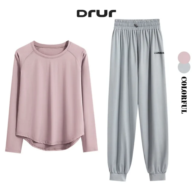 DRUR 2 pièces ensemble de course femmes survêtement léger ample à manches longues Sport chemise pantalon ensembles 2 pièces tenue de Sport vêtements de Sport vêtements de Sport 1
