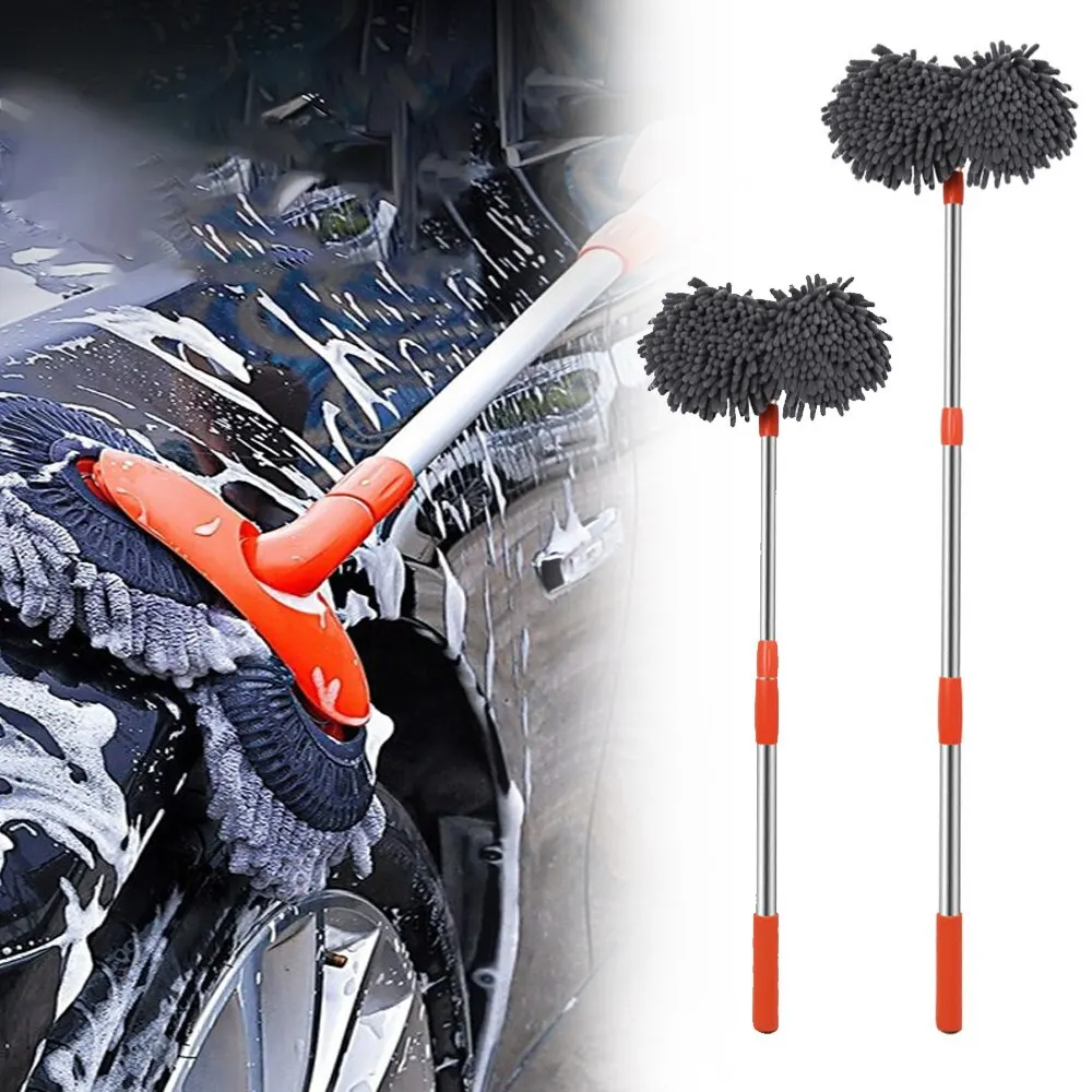 Rotating Car Wash Mop Three-Section Telescopic Roof Window Double Head Brush Maintenance Washing Cleaning Tools Auto Accessories