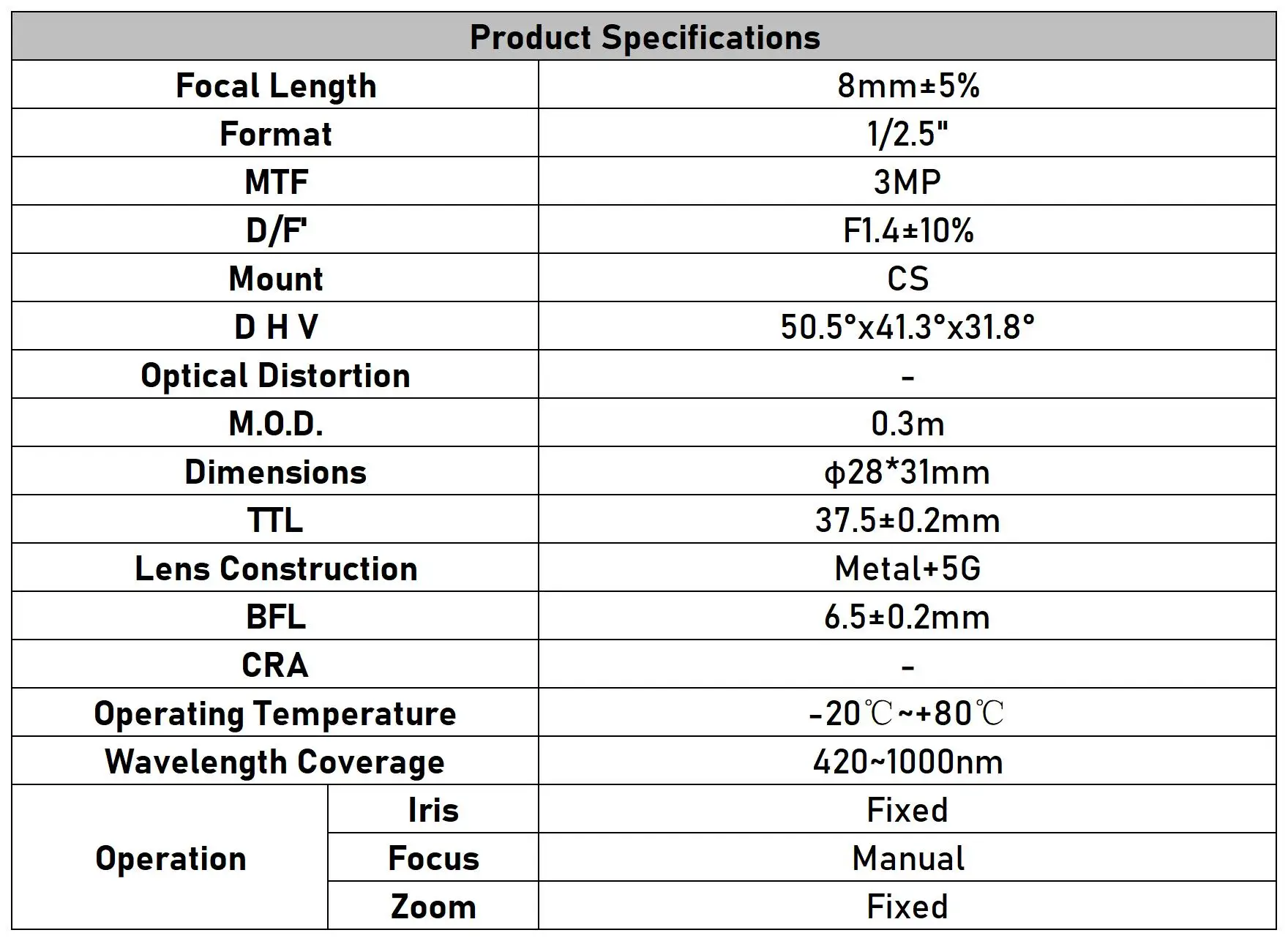 3MP 4/6/8mm CS Mount Lens 1/2.5 Inch Format F1.4 Aperture For Industrial Machine