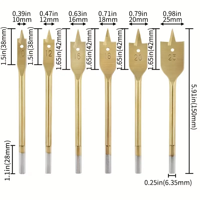 6pcs Spade Drill Bit Set Carpentry