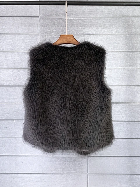 Faux Fur Vest Zara WUAI-Women Fashion Faux Fur Vests Open Front