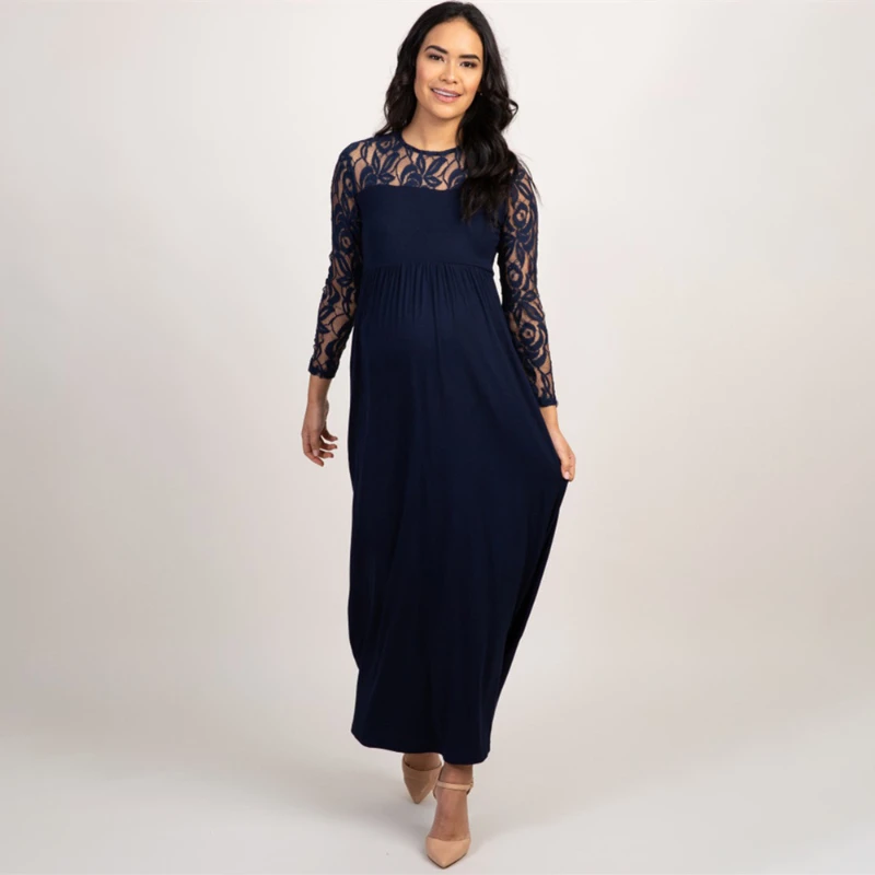 2022 Autumn Lace Pregnancy Dress Long Sleeve Maternity Gown Nursing Dresses Clothes Plus Pregnant Woman Vestidos Baby Showers