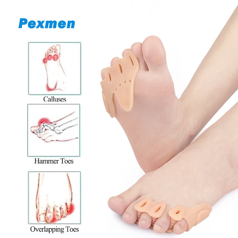 Pexmen 2Pcs Soft Toe Separators & Ball of Foot Cushions Toe Spacers to Correct Your Toes Bunion Pain Relief Hammertoe Corrector pexmen 2 4pcs toe separators gel toe spacers bunion corrector spreader for bunions overlapping toes and drift pain relief pads