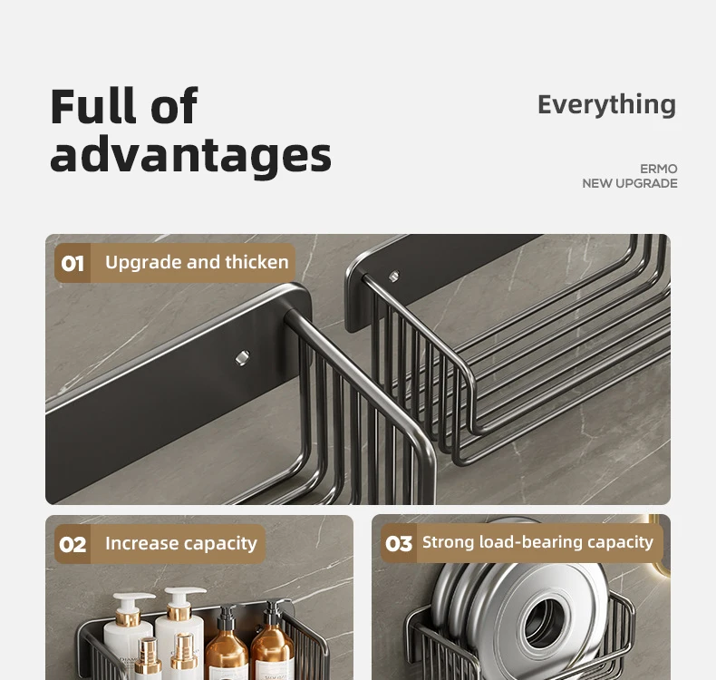 Description Picture 4 of itemBathroom Paper Towel Rack Punch-Free Toilet Paper Storage Rack Accessories Aluminum Shower Shelf Bathroom Organizer