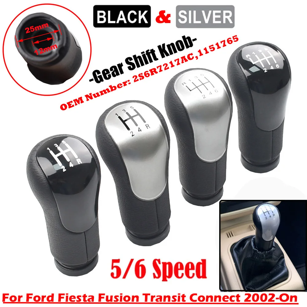 Pomello Del Cambio Nero Argento Nuovo Per Ford Fiesta 2002 On Fusion 2002 On Transit Connect 2002 On Muslimate