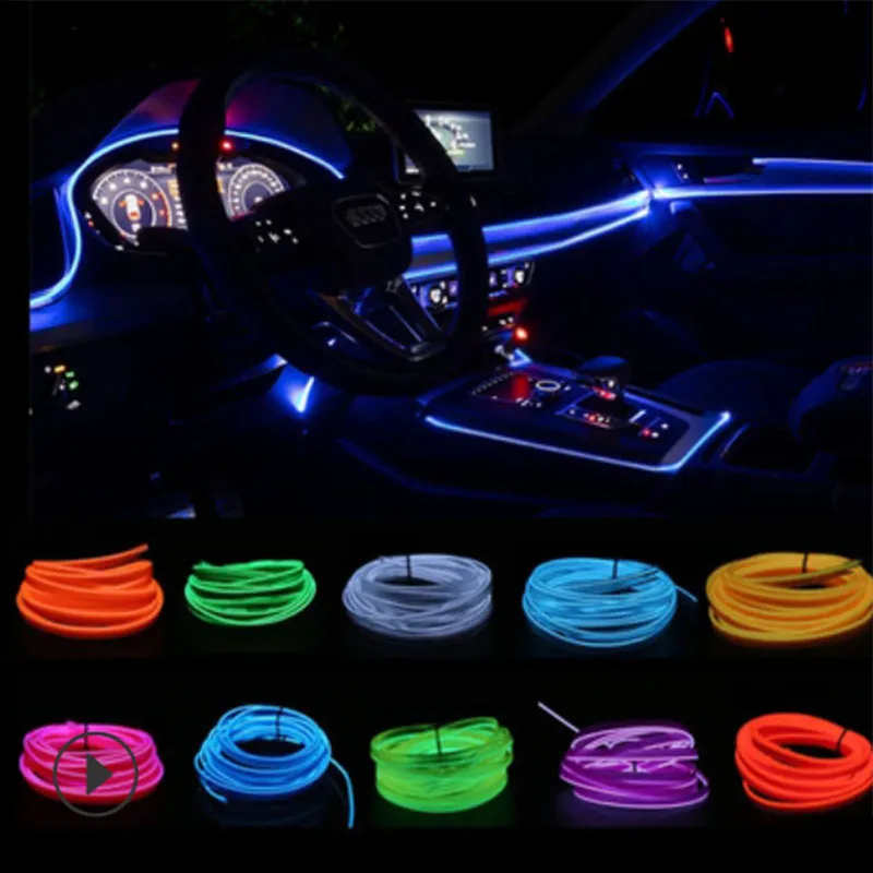 Lumières LED décoratives pour intérieur de voiture, câblage EL, bande néon  automatique, lumière ambiante flexible, USB, lampe de fête, accessoire -  AliExpress